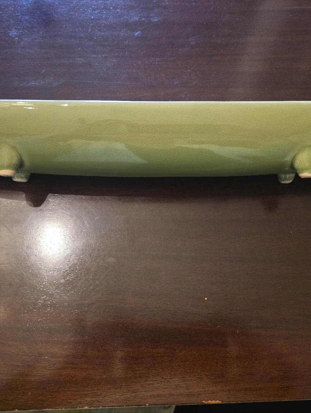 Long Green Ceramic Olive Or Condiment Dish